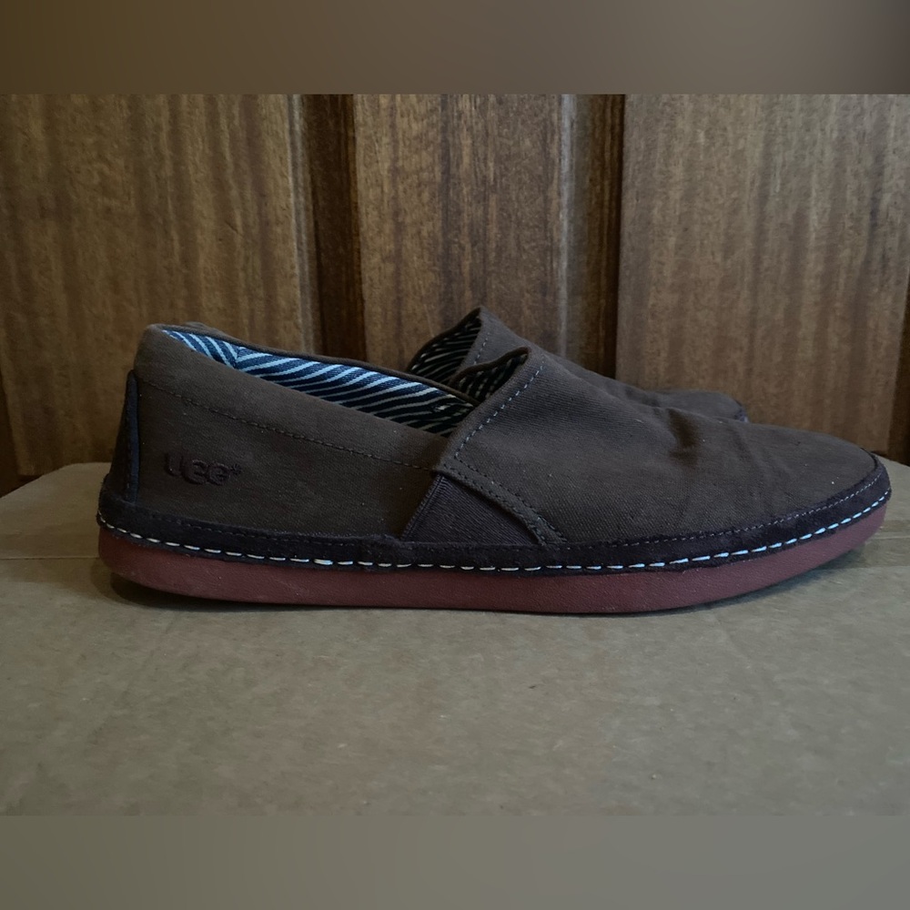UGG Reefton Washed Brown Canvas Slip-On Loafers